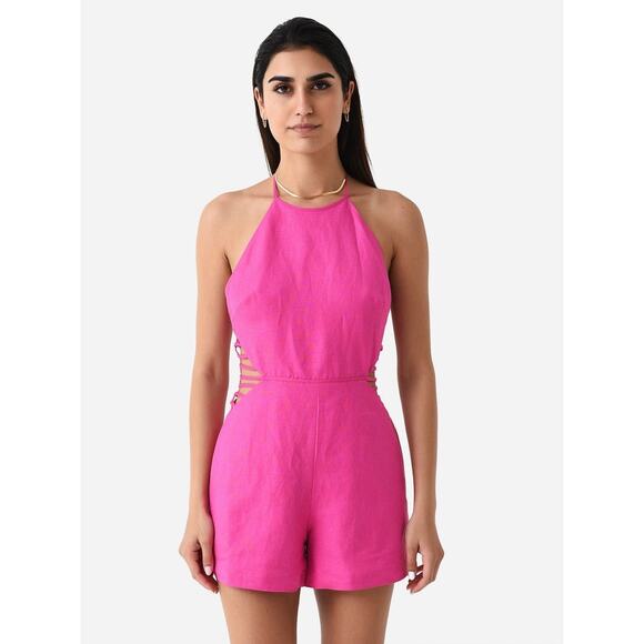 NWT Jonathan Simkhai Christina Strappy Pink Backless Romper Size Large - Picture 2 of 5